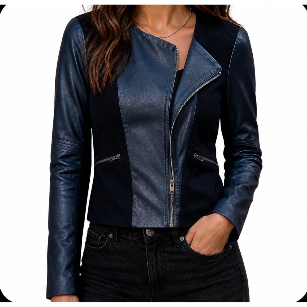 Moto Jacket Biker Style Small Black Faux Leather Zipper Grunge Whimsy goth